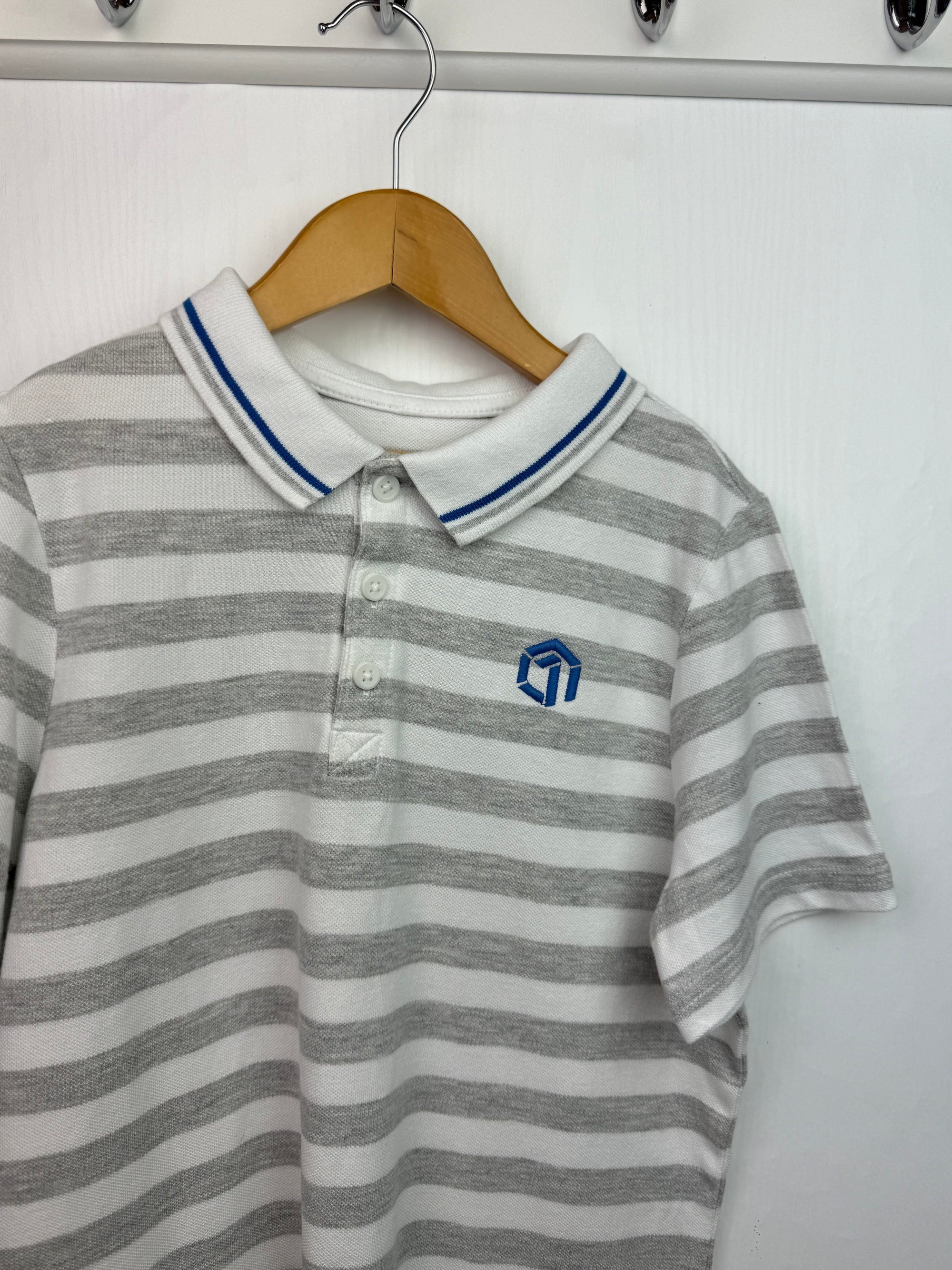 F&F Grey Striped Polo Shirt - Boys 11 - 12 Years - Little Ones Preloved. Second Hand Children's & Preloved Baby, Kids, Girls & Boys Clothes. UK online