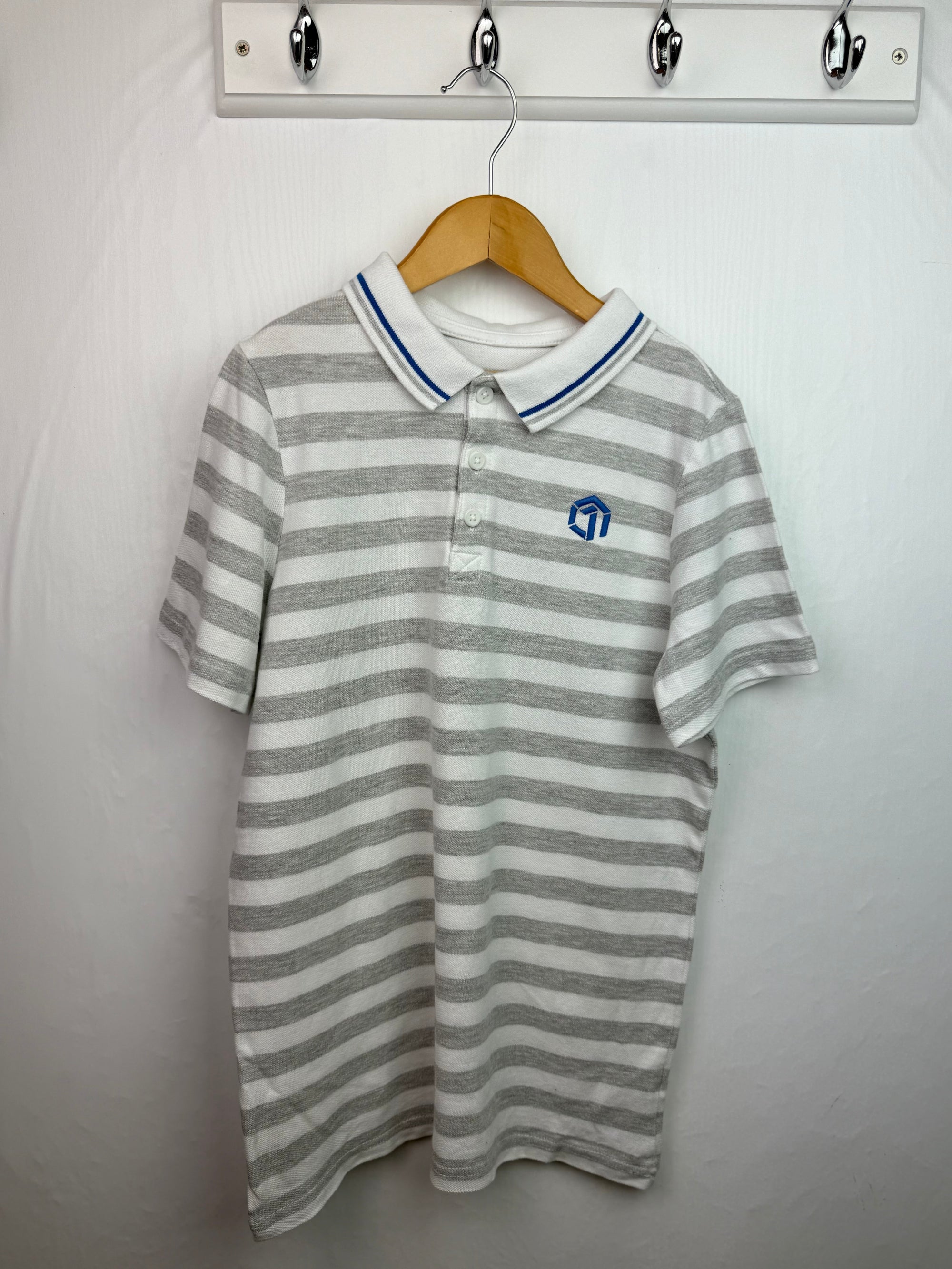 F&F Grey Striped Polo Shirt - Boys 11 - 12 Years - Little Ones Preloved. Second Hand Children's & Preloved Baby, Kids, Girls & Boys Clothes. UK online