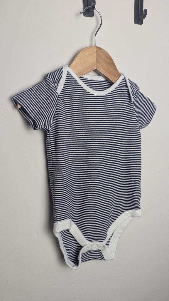 F&F Navy Striped Bodysuit - Unisex 18-24 Months Little Ones Preloved Used, Preloved, Preworn Baby, Girls & Boys Clothes. Kids & Children's second hand Clothing UK Online. Cheap affordable. Brands including Next, Joules, Nutmeg Morrisons, TU, F&F, H&M.