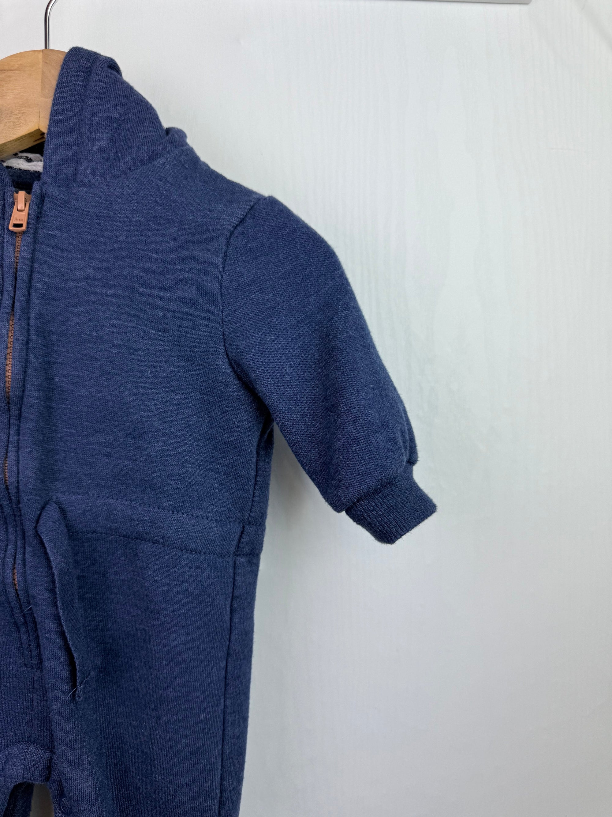 F&F Navy Zip Hoodie Romper - Boys 0 - 3 Months - Little Ones Preloved. Second Hand Children's & Preloved Baby, Kids, Girls & Boys Clothes. UK online