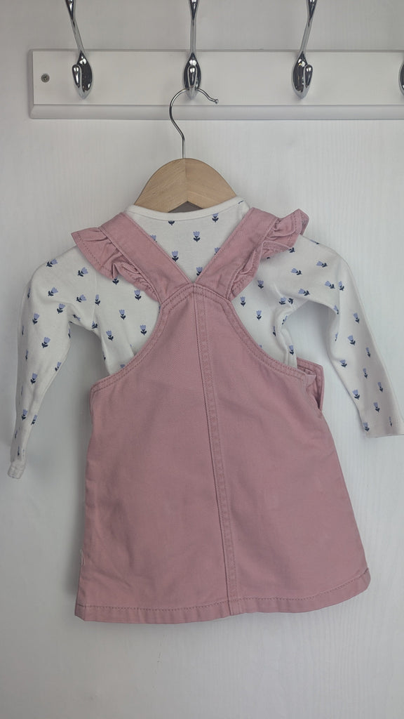 F&F Pink Dungaree Dress & Floral Bodysuit Outfit - Girls 6-9 Months F&F Used, Preloved, Preworn & Second Hand Baby, Kids & Children's Clothing UK Online. Cheap affordable. Brands including Next, Joules, Nutmeg Morrisons, TU, F&F, H&M.