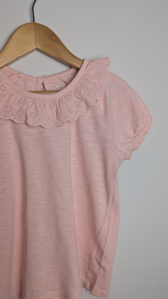 F&F Pink Eyelet Collar Top - Girls 2-3 Years Little Ones Preloved Used, Preloved, Preworn Baby, Girls & Boys Clothes. Kids & Children's second hand Clothing UK Online. Cheap affordable. Brands including Next, Joules, Nutmeg Morrisons, TU, F&F, H&M.