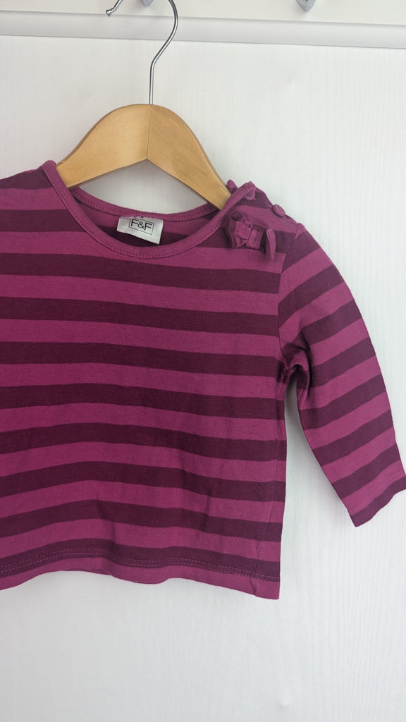 F&F Purple Stripe Long Sleeve Top - Baby Girls 3-6 Months F&F Used, Preloved, Preworn & Second Hand Baby, Kids & Children's Clothing UK Online. Cheap affordable. Brands including Next, Joules, Nutmeg Morrisons, TU, F&F, H&M.