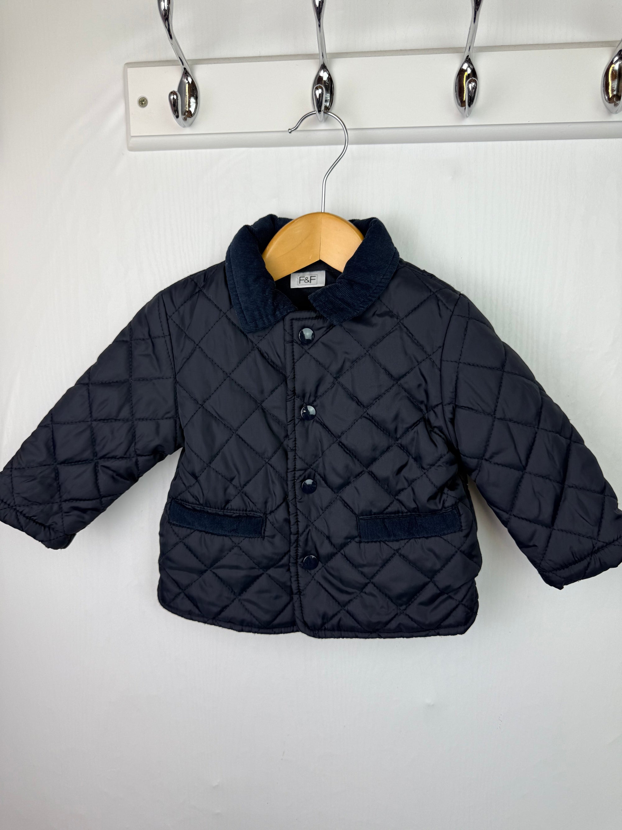 F&F Quilted Navy Jacket - Boys 3 - 6 Months - Little Ones Preloved. Second Hand Children's & Preloved Baby, Kids, Girls & Boys Clothes. UK online