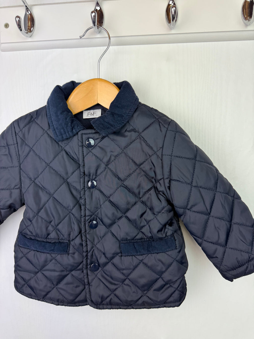 F&F Quilted Navy Jacket - Boys 3 - 6 Months - Little Ones Preloved. Second Hand Children's & Preloved Baby, Kids, Girls & Boys Clothes. UK online