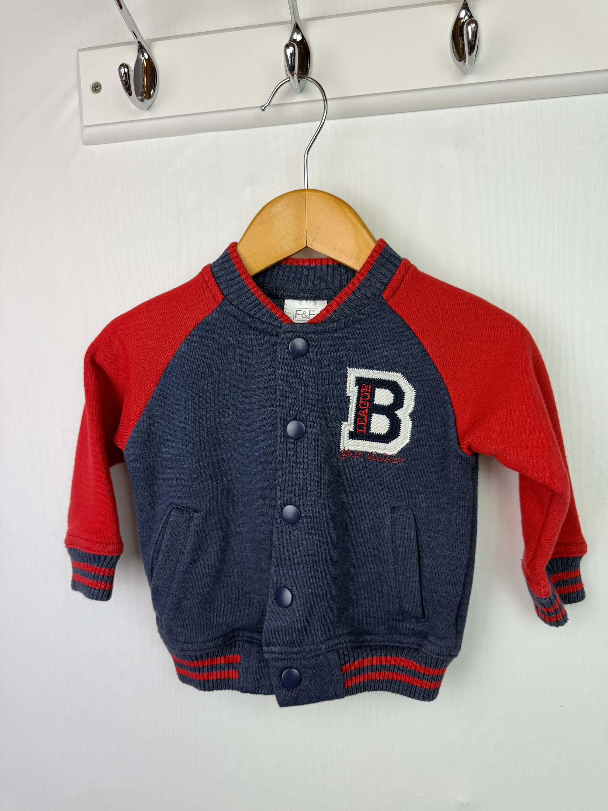 F&F Red & Navy Varsity Jacket - Boys 3 - 6 Months - Little Ones Preloved. Second Hand Children's & Preloved Baby, Kids, Girls & Boys Clothes. UK online