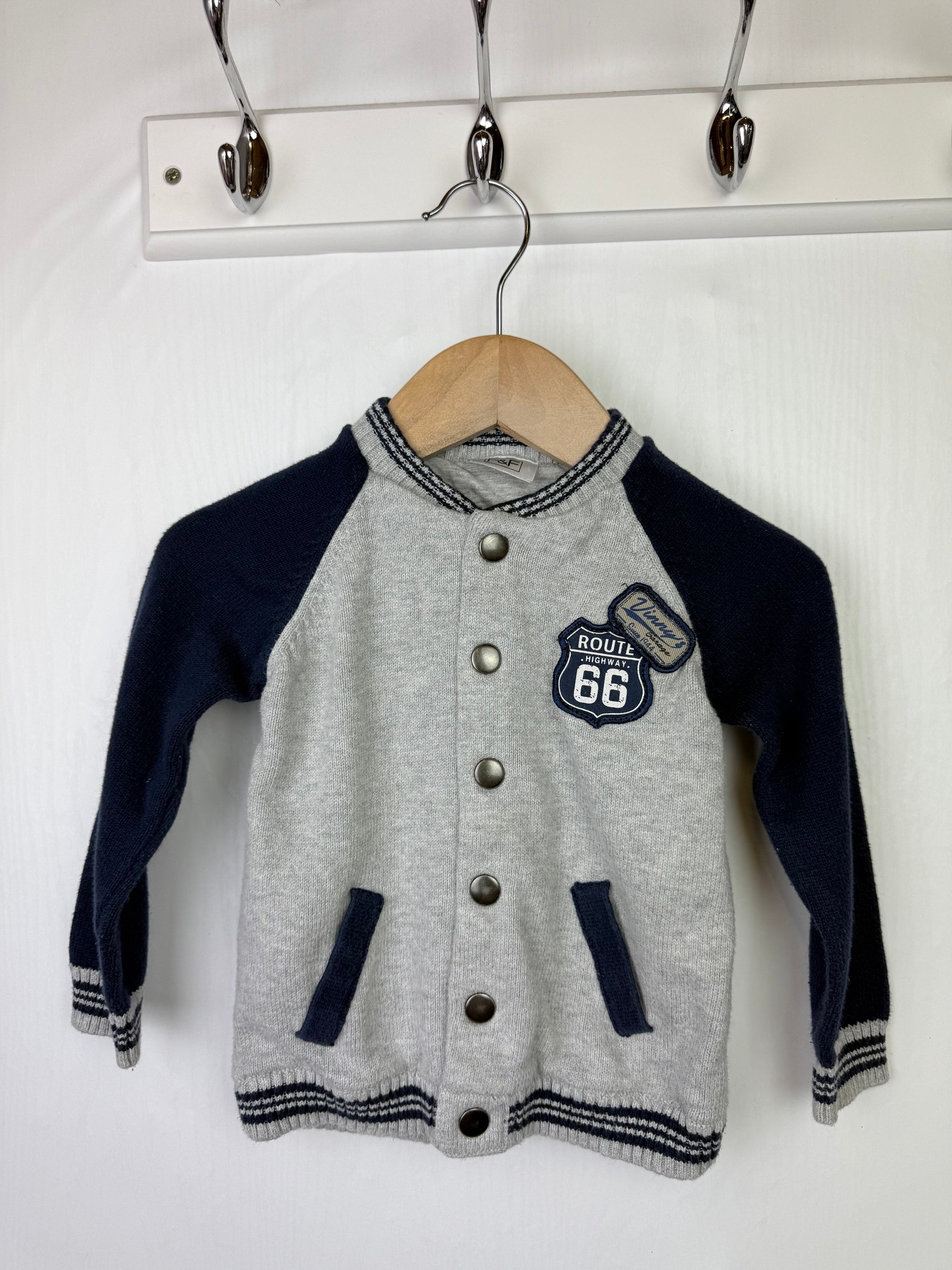 F&F Route 66 Knit Cardigan - Boys 9 - 12 Months - Little Ones Preloved. Second Hand Children's & Preloved Baby, Kids, Girls & Boys Clothes. UK online