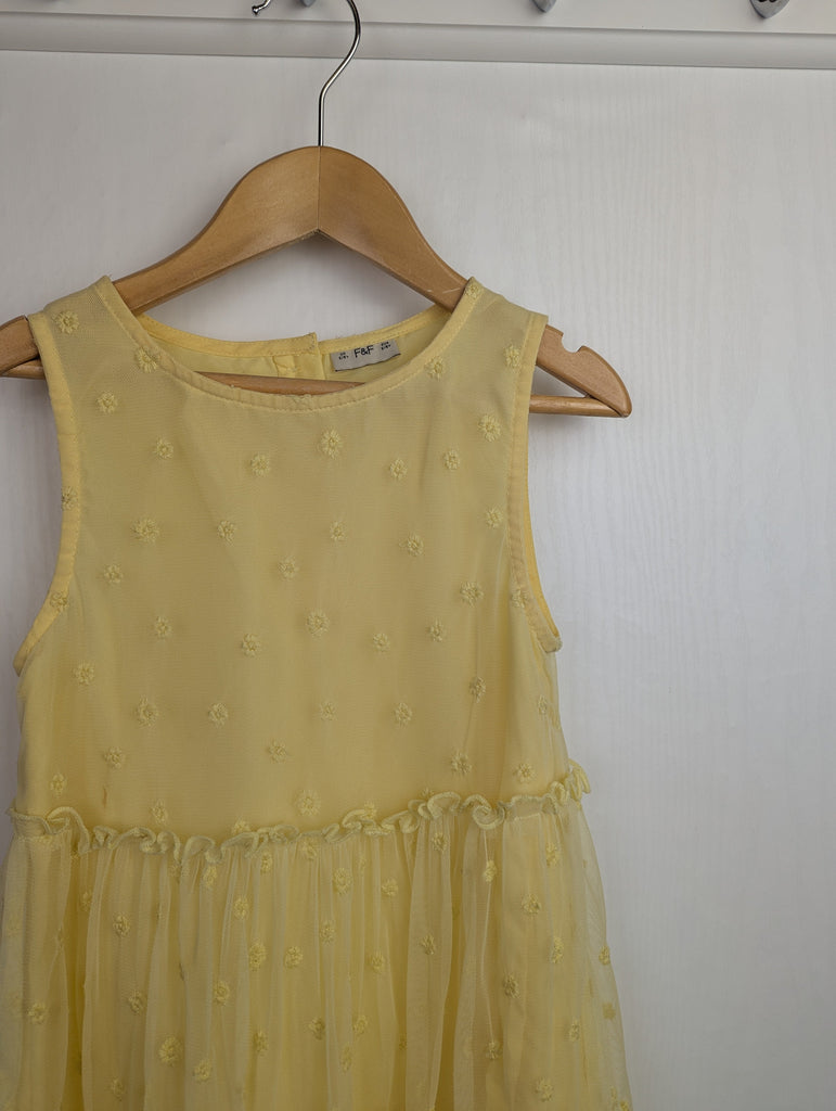 F&F Yellow Floral Summer Dress - Girls 5-6 Years Little Ones Preloved Used, Preloved, Preworn Baby, Girls & Boys Clothes. Kids & Children's second hand Clothing UK Online. Cheap affordable. Brands including Next, Joules, Nutmeg Morrisons, TU, F&F, H&M.