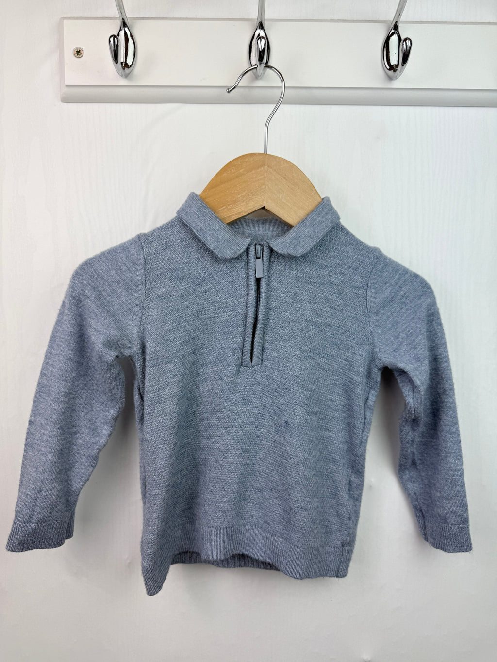 Fred & Flo Blue Knit Half Zip Top - Boys 6 - 9 Months - Little Ones Preloved. Second Hand Children's & Preloved Baby, Kids, Girls & Boys Clothes. UK online
