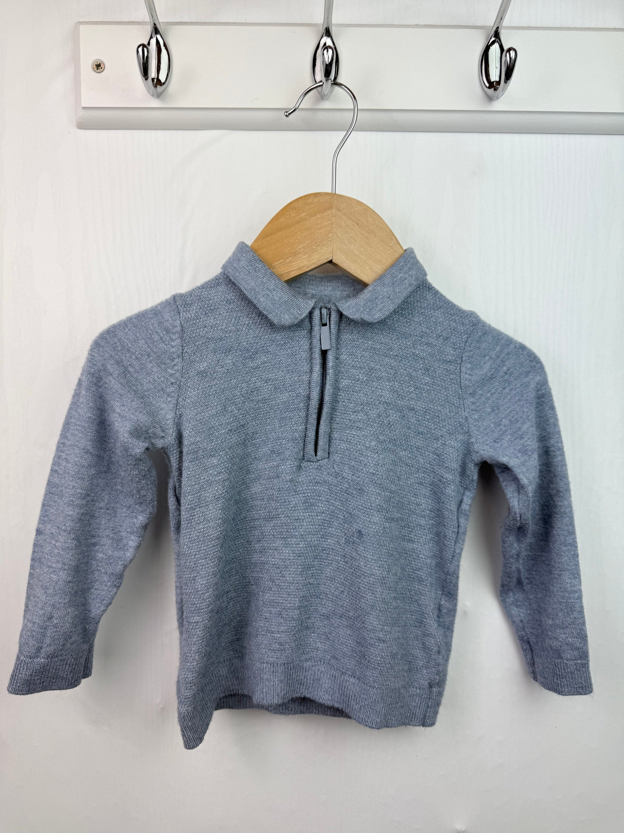 Fred & Flo Blue Knit Half Zip Top - Boys 6 - 9 Months - Little Ones Preloved. Second Hand Children's & Preloved Baby, Kids, Girls & Boys Clothes. UK online