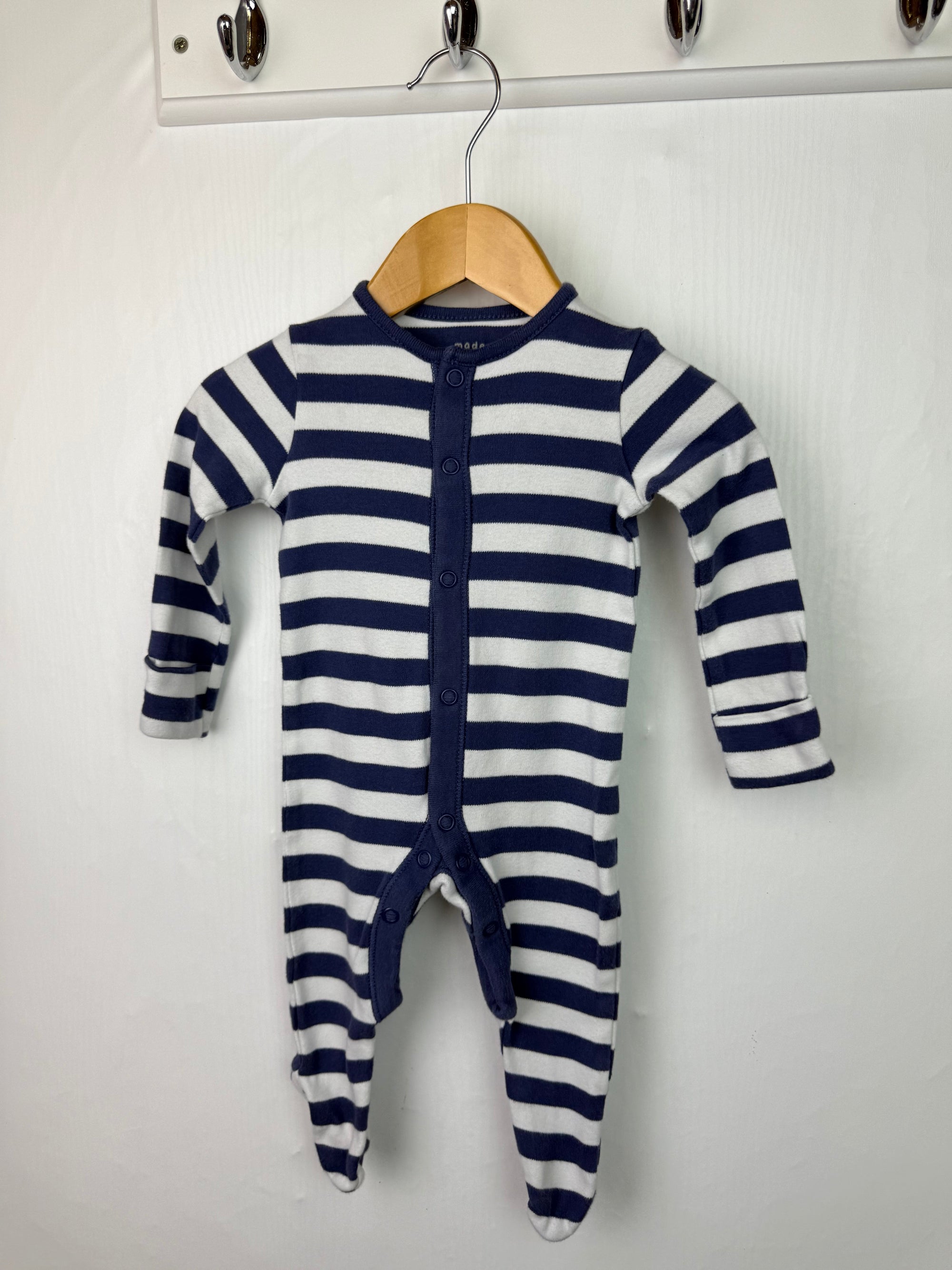 Fred & Flo Blue Striped Sleepsuit - Boys 3 - 6 Months - Little Ones Preloved. Second Hand Children's & Preloved Baby, Kids, Girls & Boys Clothes. UK online