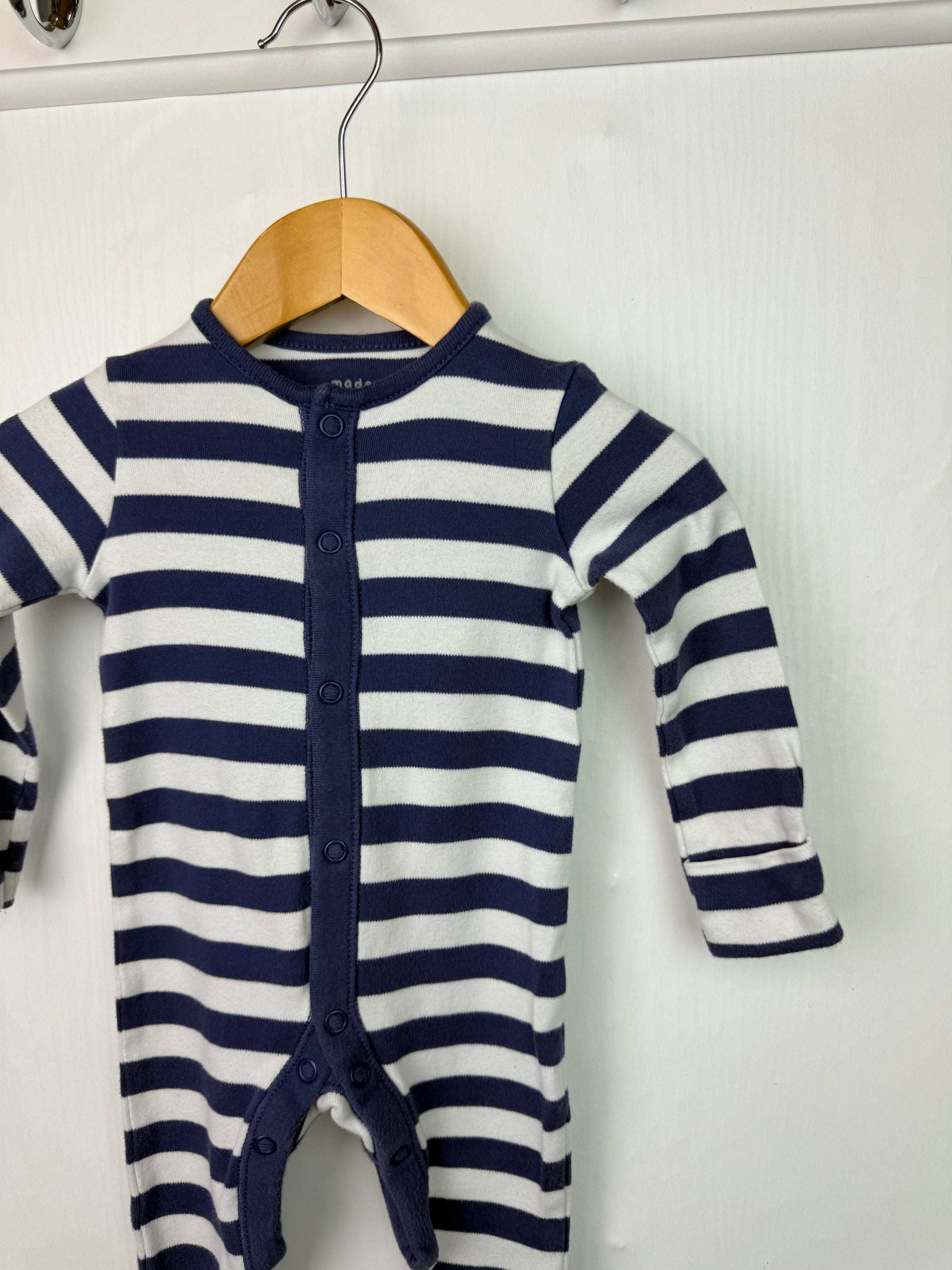 Fred & Flo Blue Striped Sleepsuit - Boys 3 - 6 Months - Little Ones Preloved. Second Hand Children's & Preloved Baby, Kids, Girls & Boys Clothes. UK online