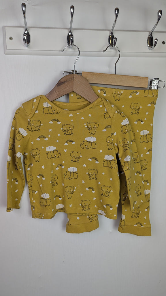 Fred & Flo Mustard Elephant Pyjama Set - Unisex 9-12 Months Little Ones Preloved Used, Preloved, Preworn & Second Hand Baby, Kids & Children's Clothing UK Online. Cheap affordable. Brands including Next, Joules, Nutmeg Morrisons, TU, F&F, H&M.