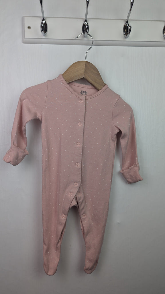 Fred & Flo Pink Polka Dot Sleepsuit - Girls 0-3 Months Little Ones Preloved Used, Preloved, Preworn & Second Hand Baby, Kids & Children's Clothing UK Online. Cheap affordable. Brands including Next, Joules, Nutmeg Morrisons, TU, F&F, H&M.