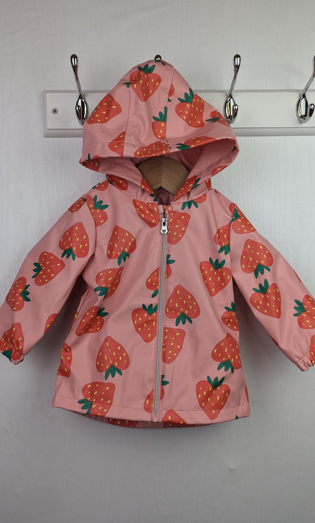 Fred & Flo Pink Strawberry Raincoat - Girls 3-6 Months Little Ones Preloved Used, Preloved, Preworn & Second Hand Baby, Kids & Children's Clothing UK Online. Cheap affordable. Brands including Next, Joules, Nutmeg Morrisons, TU, F&F, H&M.