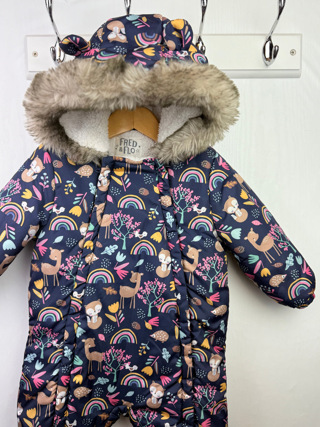 Fred & Flo Rainbow Animals Pramsuit - Baby Girls 9 - 12 Months - Little Ones Preloved. Second Hand Children's & Preloved Baby, Kids, Girls & Boys Clothes. UK online
