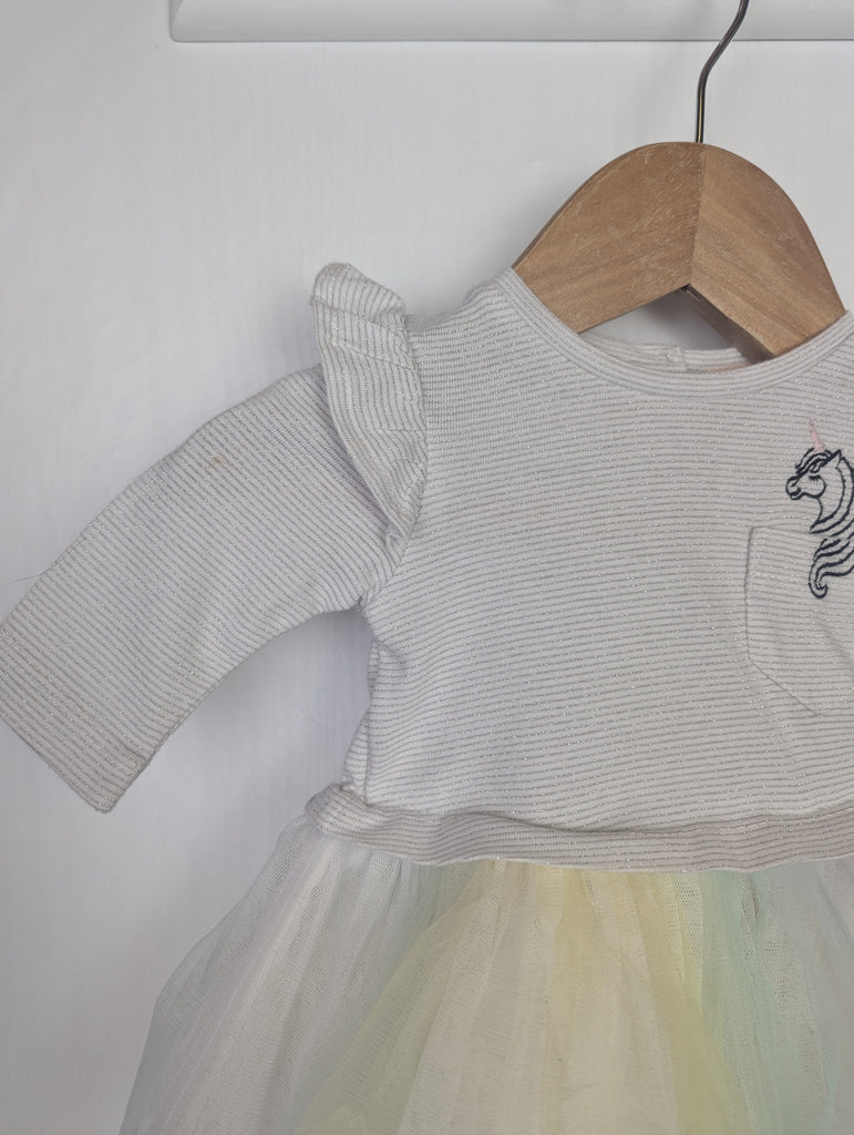 Fred & Flo Unicorn Dress - Girls Newborn Little Ones Preloved Used, Preloved, Preworn Baby, Girls & Boys Clothes. Kids & Children's second hand Clothing UK Online. Cheap affordable. Brands including Next, Joules, Nutmeg Morrisons, TU, F&F, H&M.