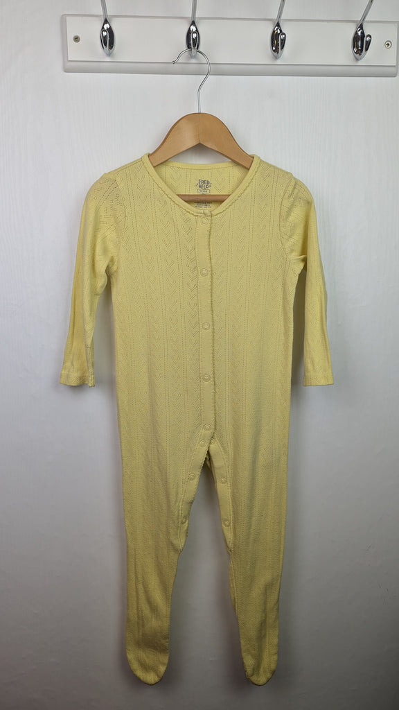 Fred & Flo Yellow Heart Sleepsuit - Girls 12-18 Months Little Ones Preloved Used, Preloved, Preworn & Second Hand Baby, Kids & Children's Clothing UK Online. Cheap affordable. Brands including Next, Joules, Nutmeg Morrisons, TU, F&F, H&M.