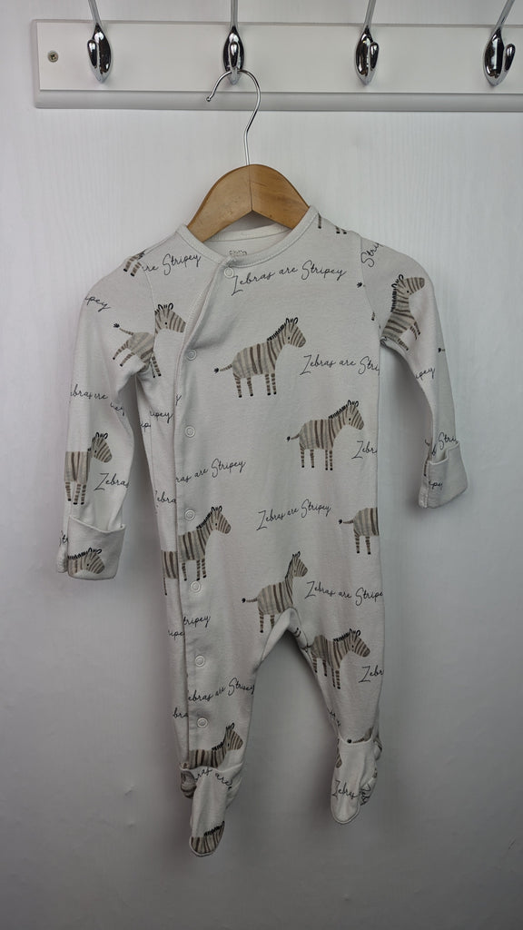 Fred & Flo Zebra Sleepsuit - Unisex 3-6 Months Little Ones Preloved Used, Preloved, Preworn & Second Hand Baby, Kids & Children's Clothing UK Online. Cheap affordable. Brands including Next, Joules, Nutmeg Morrisons, TU, F&F, H&M.