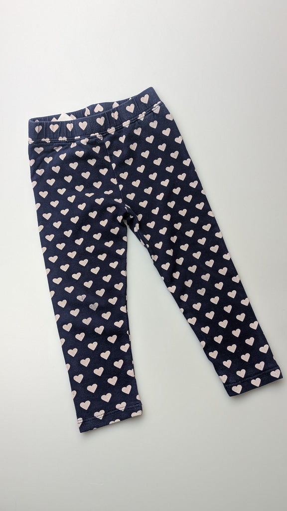 Gap Dark Blue Heart Leggings - Girls 2 Years Little Ones Preloved Used, Preloved, Preworn Baby, Girls & Boys Clothes. Kids & Children's second hand Clothing UK Online. Cheap affordable. Brands including Next, Joules, Nutmeg Morrisons, TU, F&F, H&M.