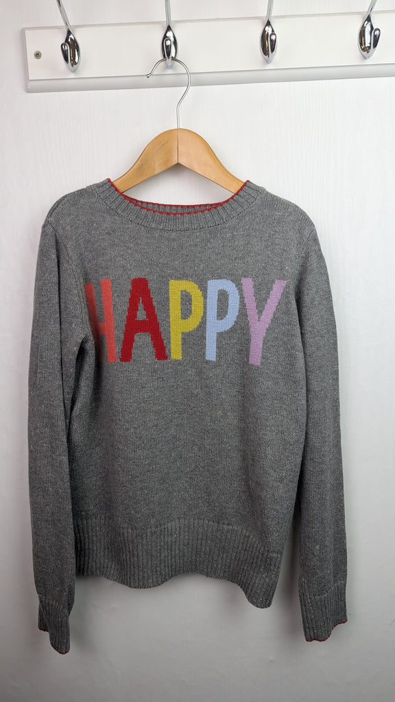 Gap Grey 'Happy' Jumper - Girls 8-9 Years Gap Used, Preloved, Preworn & Second Hand Baby, Kids & Children's Clothing UK Online. Cheap affordable. Brands including Next, Joules, Nutmeg Morrisons, TU, F&F, H&M.