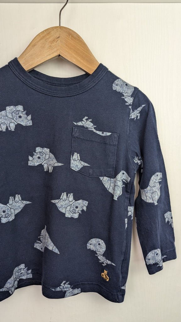 Gap Navy Dinosaur Long Sleeve Top - Boys 3 Years Little Ones Preloved Used, Preloved, Preworn Baby, Girls & Boys Clothes. Kids & Children's second hand Clothing UK Online. Cheap affordable. Brands including Next, Joules, Nutmeg Morrisons, TU, F&F, H&M.