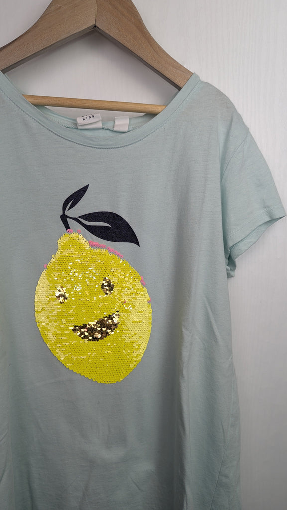 Gap Sequin Pear Short Sleeve Top - Girls 13-14 Years Little Ones Preloved Used, Preloved, Preworn Baby, Girls & Boys Clothes. Kids & Children's second hand Clothing UK Online. Cheap affordable. Brands including Next, Joules, Nutmeg Morrisons, TU, F&F, H&M.