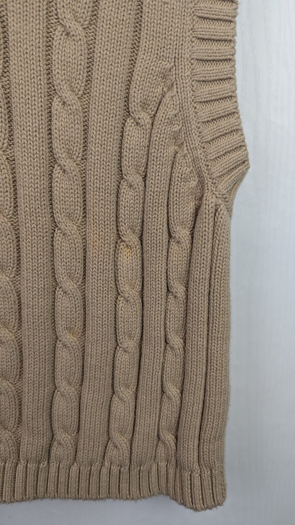 Gap Tan Cable Knit Vest Jumper - Unisex 2 Years Little Ones Preloved Used, Preloved, Preworn Baby, Girls & Boys Clothes. Kids & Children's second hand Clothing UK Online. Cheap affordable. Brands including Next, Joules, Nutmeg Morrisons, TU, F&F, H&M.