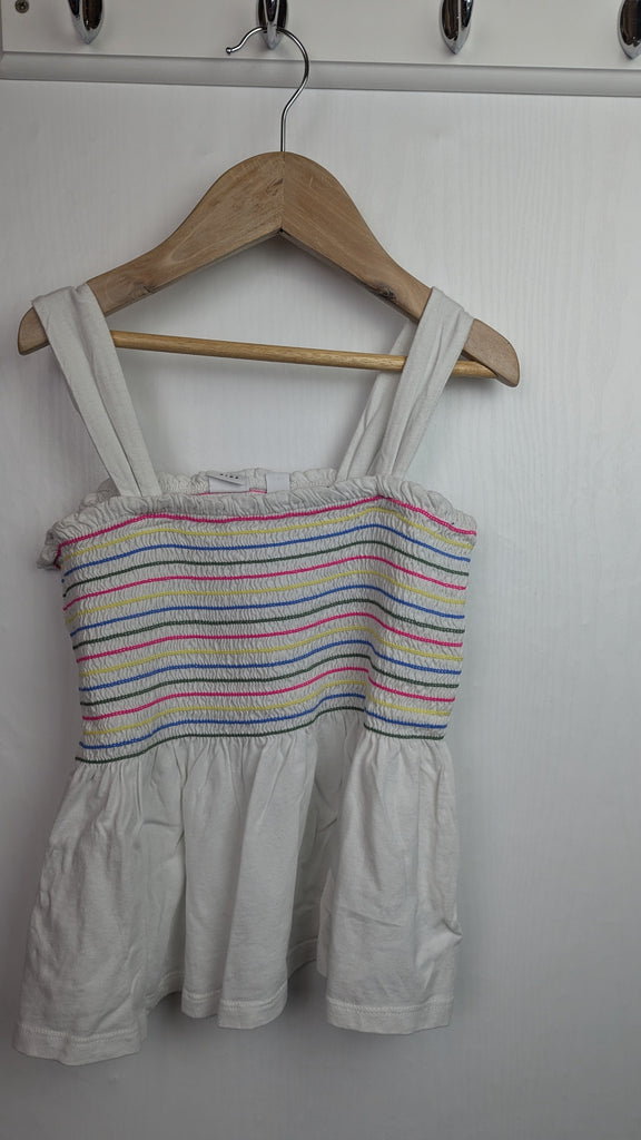 Gap White & Multicoloured Ruched Top - Girls 10-11 Years Little Ones Preloved Used, Preloved, Preworn Baby, Girls & Boys Clothes. Kids & Children's second hand Clothing UK Online. Cheap affordable. Brands including Next, Joules, Nutmeg Morrisons, TU, F&F, H&M.