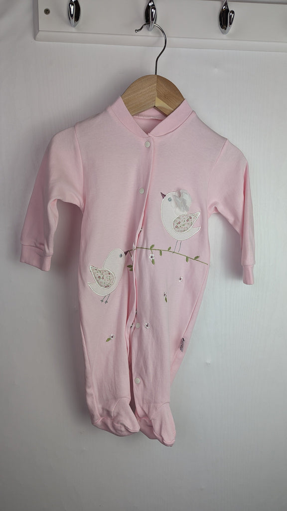 GBF Pink Bird Sleepsuit - Girls 3-6 Months Little Ones Preloved Used, Preloved, Preworn Baby, Girls & Boys Clothes. Kids & Children's second hand Clothing UK Online. Cheap affordable. Brands including Next, Joules, Nutmeg Morrisons, TU, F&F, H&M.