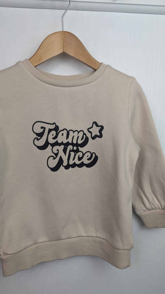 George Beige Team Nice Jumper - Unisex 12-18 Months George Used, Preloved, Preworn & Second Hand Baby, Kids & Children's Clothing UK Online. Cheap affordable. Brands including Next, Joules, Nutmeg Morrisons, TU, F&F, H&M.