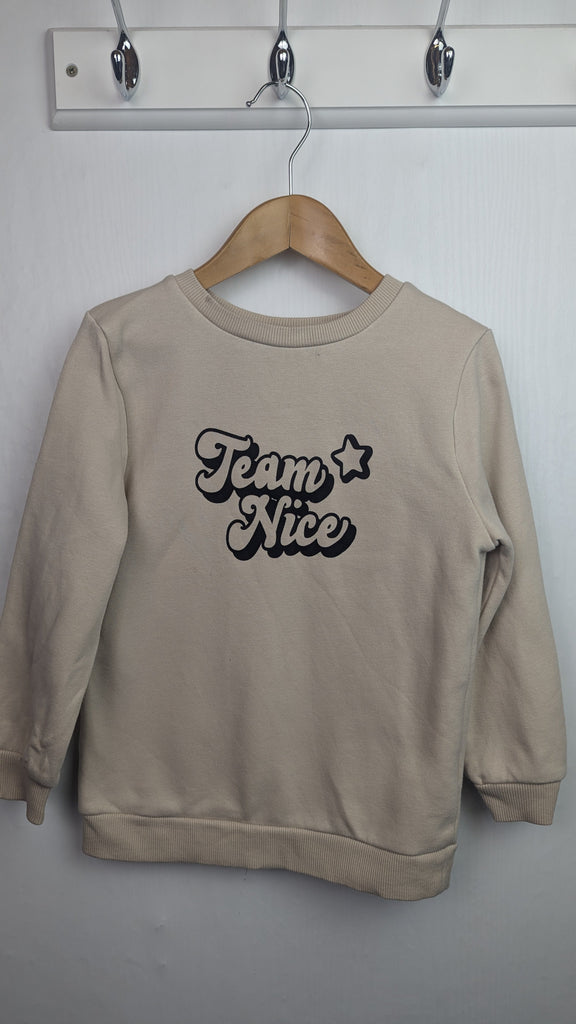 George Beige Team Nice Jumper - Unisex 3-4 Years George Used, Preloved, Preworn & Second Hand Baby, Kids & Children's Clothing UK Online. Cheap affordable. Brands including Next, Joules, Nutmeg Morrisons, TU, F&F, H&M.