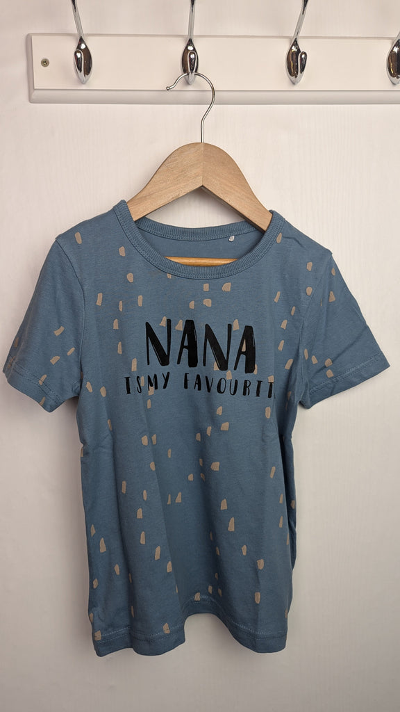 George Blue 'Nanna is my Favourite' Top - Boys 4-5 Years Little Ones Preloved Used, Preloved, Preworn & Second Hand Baby, Kids & Children's Clothing UK Online. Cheap affordable. Brands including Next, Joules, Nutmeg Morrisons, TU, F&F, H&M.