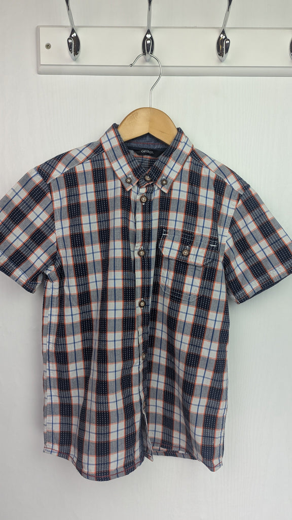 George Blue & Orange Short Sleeve Plaid Shirt - Boys 7-8 Years George Used, Preloved, Preworn & Second Hand Baby, Kids & Children's Clothing UK Online. Cheap affordable. Brands including Next, Joules, Nutmeg Morrisons, TU, F&F, H&M.