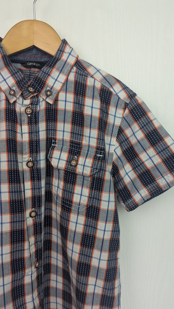 George Blue & Orange Short Sleeve Plaid Shirt - Boys 7-8 Years George Used, Preloved, Preworn & Second Hand Baby, Kids & Children's Clothing UK Online. Cheap affordable. Brands including Next, Joules, Nutmeg Morrisons, TU, F&F, H&M.