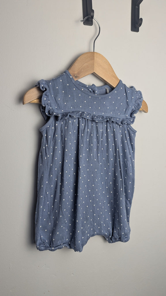 George Blue Spotty Romper - Girls 6-9 Months Little Ones Preloved Used, Preloved, Preworn & Second Hand Baby, Kids & Children's Clothing UK Online. Cheap affordable. Brands including Next, Joules, Nutmeg Morrisons, TU, F&F, H&M.