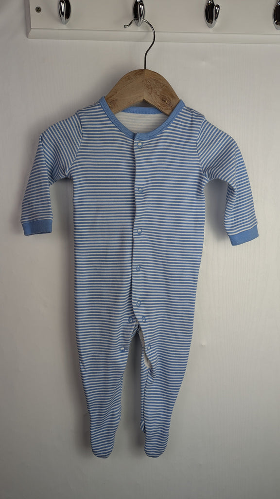 George Blue & White Striped Sleepsuit - Boys 3-6 Months Little Ones Preloved Used, Preloved, Preworn Baby, Girls & Boys Clothes. Kids & Children's second hand Clothing UK Online. Cheap affordable. Brands including Next, Joules, Nutmeg Morrisons, TU, F&F, H&M.