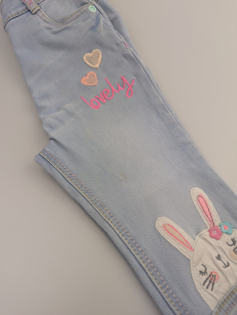 George Bunny Denim Jeans - Girls 18-24 Months Little Ones Preloved Used, Preloved, Preworn Baby, Girls & Boys Clothes. Kids & Children's second hand Clothing UK Online. Cheap affordable. Brands including Next, Joules, Nutmeg Morrisons, TU, F&F, H&M.