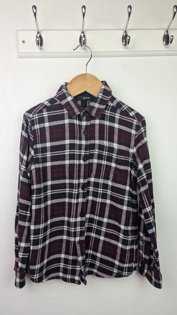 George Burgundy Plaid Shirt - Boys 6-7 Years Little Ones Preloved Used, Preloved, Preworn & Second Hand Baby, Kids & Children's Clothing UK Online. Cheap affordable. Brands including Next, Joules, Nutmeg Morrisons, TU, F&F, H&M.