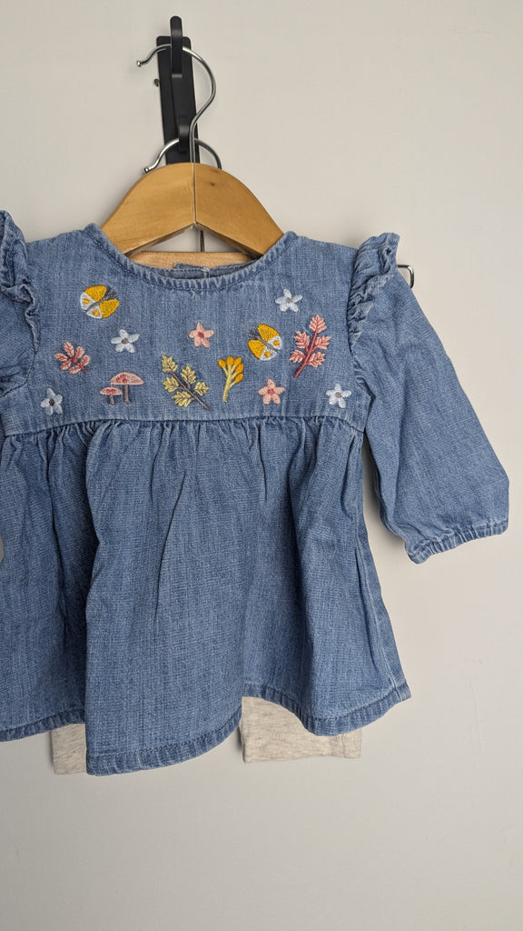 George Denim Top & Beige Leggings Outfit - Girls 0-3 Months Little Ones Preloved Used, Preloved, Preworn Baby, Girls & Boys Clothes. Kids & Children's second hand Clothing UK Online. Cheap affordable. Brands including Next, Joules, Nutmeg Morrisons, TU, F&F, H&M.