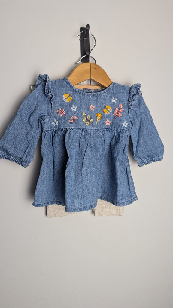 George Denim Top & Beige Leggings Outfit - Girls 0-3 Months Little Ones Preloved Used, Preloved, Preworn Baby, Girls & Boys Clothes. Kids & Children's second hand Clothing UK Online. Cheap affordable. Brands including Next, Joules, Nutmeg Morrisons, TU, F&F, H&M.