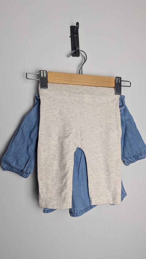 George Denim Top & Beige Leggings Outfit - Girls 0-3 Months Little Ones Preloved Used, Preloved, Preworn Baby, Girls & Boys Clothes. Kids & Children's second hand Clothing UK Online. Cheap affordable. Brands including Next, Joules, Nutmeg Morrisons, TU, F&F, H&M.