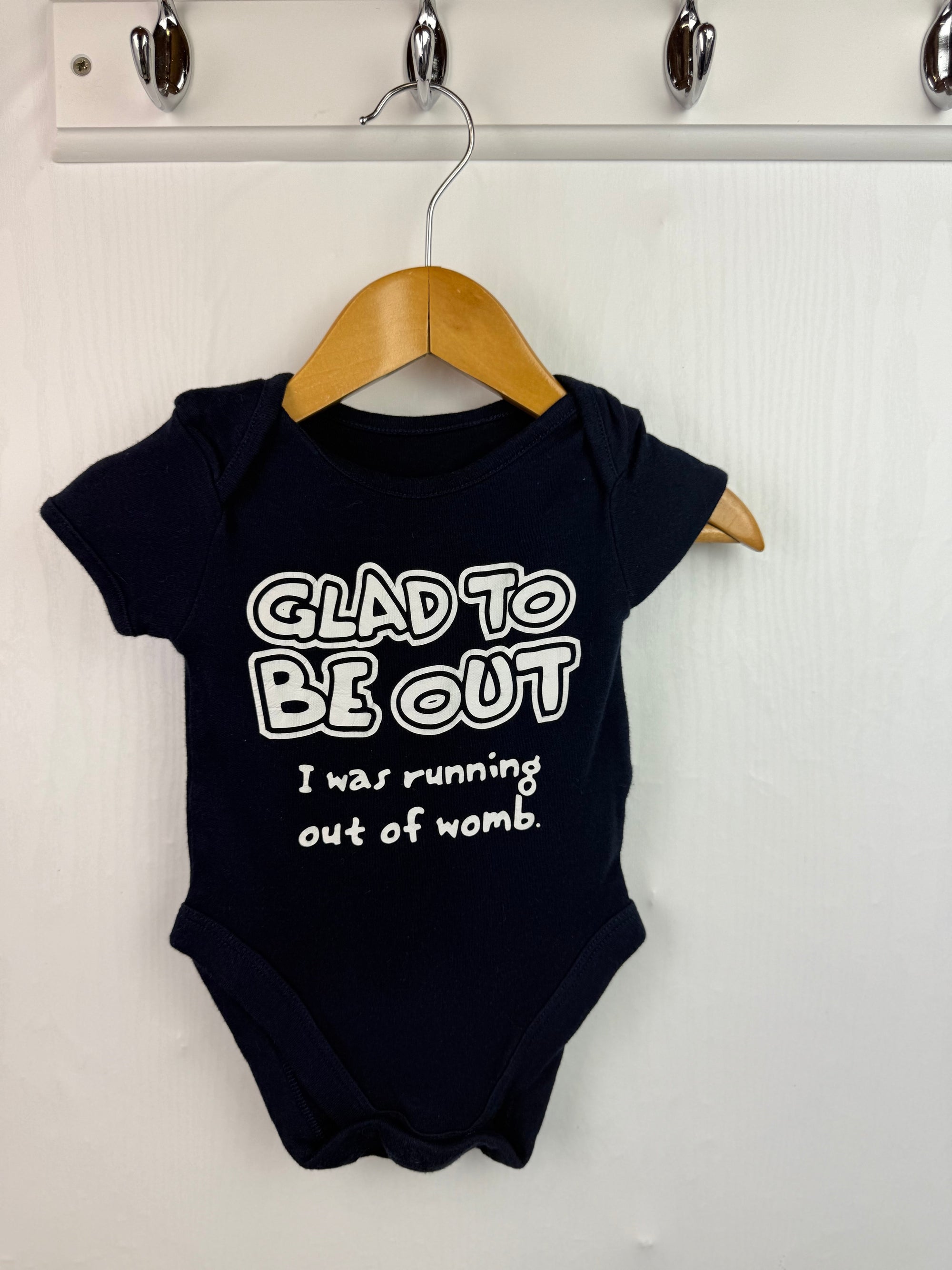 George 'Glad to be out' Bodysuit - Unisex Baby 3 - 6 Months - Little Ones Preloved. Second Hand Children's & Preloved Baby, Kids, Girls & Boys Clothes. UK online