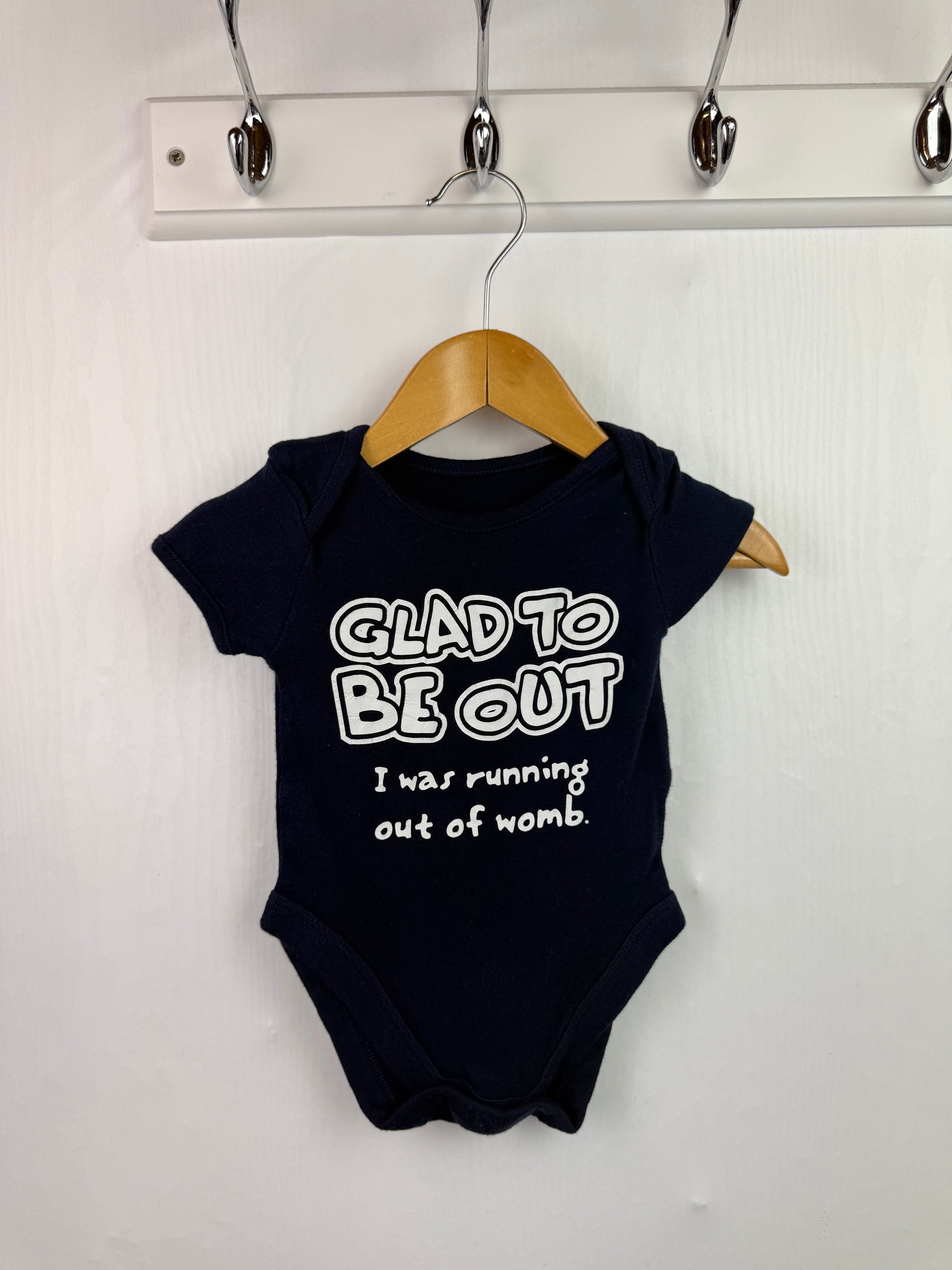 George 'Glad to be out' Bodysuit - Unisex Baby 3 - 6 Months - Little Ones Preloved. Second Hand Children's & Preloved Baby, Kids, Girls & Boys Clothes. UK online