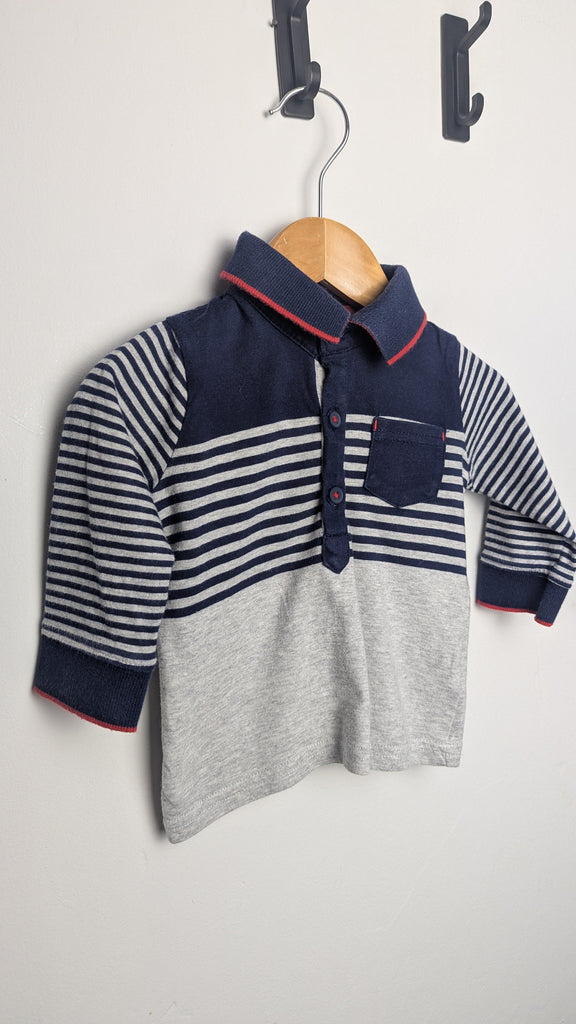 George Grey & Navy Striped Top - Boys 0-3 Months Little Ones Preloved Used, Preloved, Preworn Baby, Girls & Boys Clothes. Kids & Children's second hand Clothing UK Online. Cheap affordable. Brands including Next, Joules, Nutmeg Morrisons, TU, F&F, H&M.