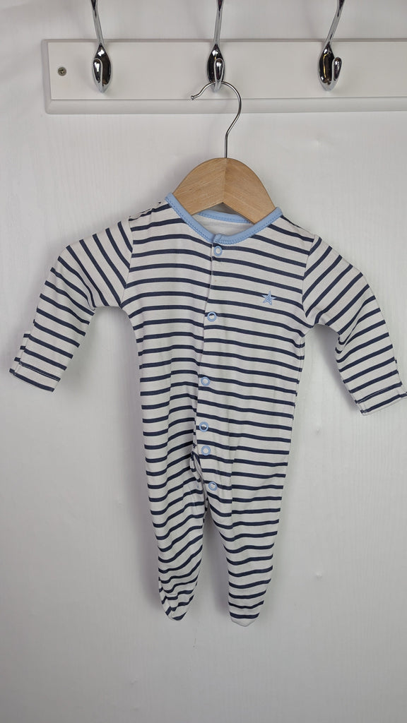 George Navy Striped Sleepsuit - Unisex Tiny Baby Little Ones Preloved Used, Preloved, Preworn Baby, Girls & Boys Clothes. Kids & Children's second hand Clothing UK Online. Cheap affordable. Brands including Next, Joules, Nutmeg Morrisons, TU, F&F, H&M.