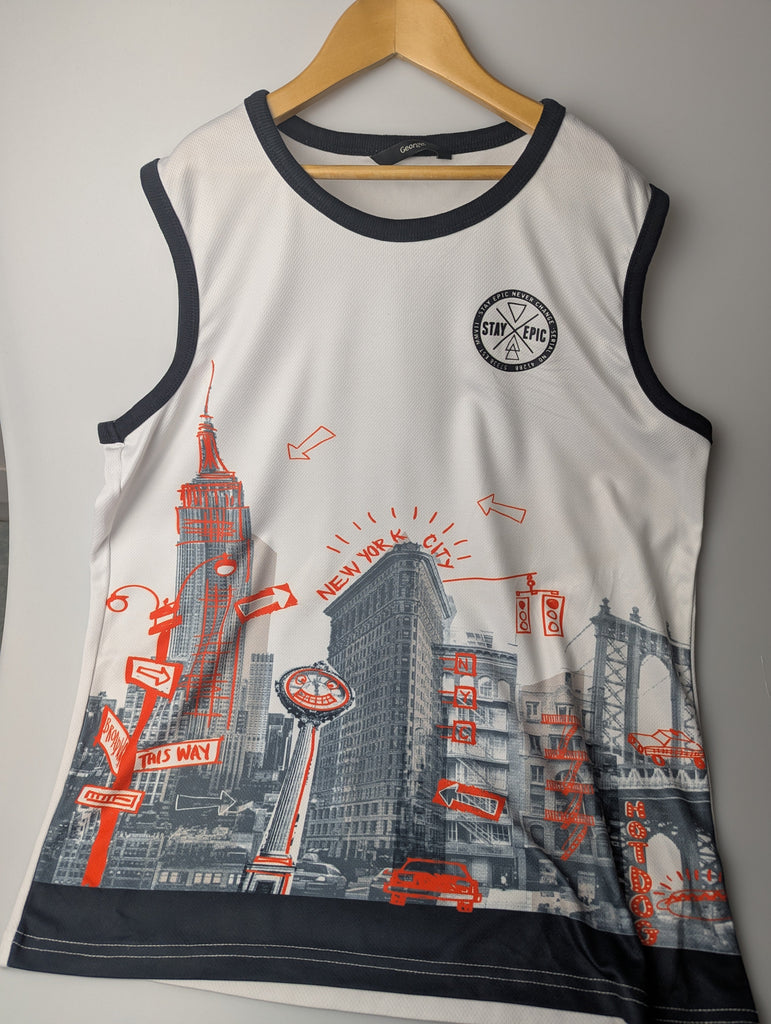 George New York Vest Top - Boys 13-14 Years Little Ones Preloved Used, Preloved, Preworn Baby, Girls & Boys Clothes. Kids & Children's second hand Clothing UK Online. Cheap affordable. Brands including Next, Joules, Nutmeg Morrisons, TU, F&F, H&M.