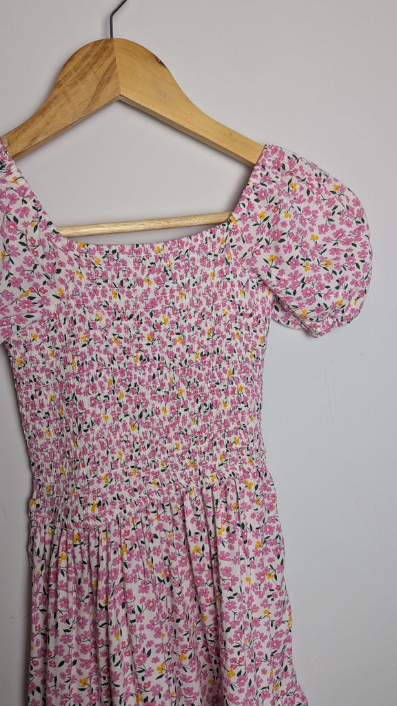 George Pink Floral Ruched Dress - Girls 6-7 Years Little Ones Preloved Used, Preloved, Preworn & Second Hand Baby, Kids & Children's Clothing UK Online. Cheap affordable. Brands including Next, Joules, Nutmeg Morrisons, TU, F&F, H&M.