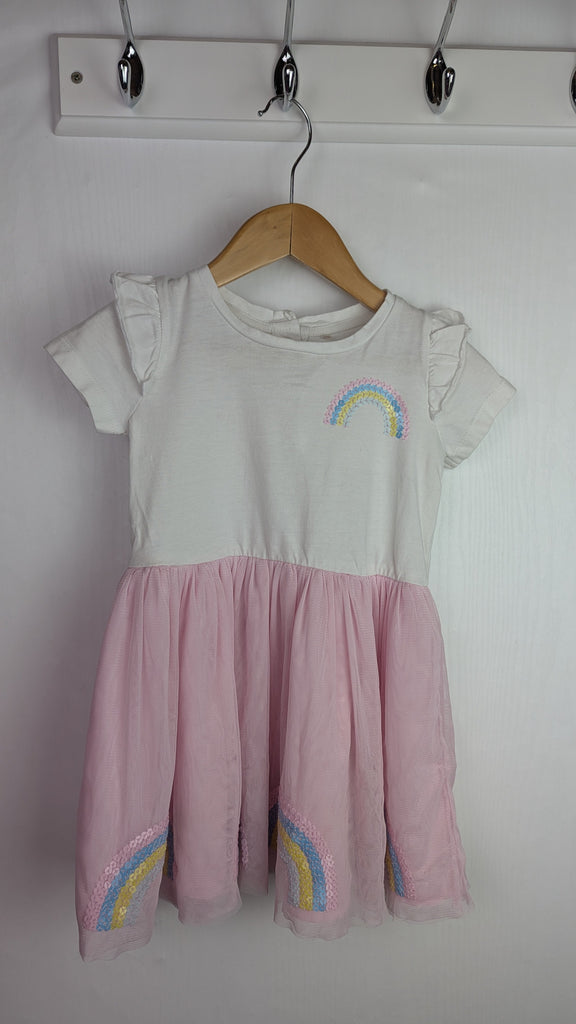 George Pink & White Rainbow Sequin Mesh Dress - Girls 12-18 Months Little Ones Preloved Used, Preloved, Preworn Baby, Girls & Boys Clothes. Kids & Children's second hand Clothing UK Online. Cheap affordable. Brands including Next, Joules, Nutmeg Morrisons, TU, F&F, H&M.