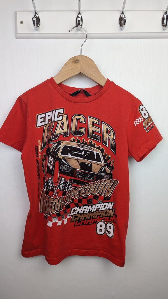 George Red Epic Racer Short Sleeve Top  - Boys 6-7 Years George Used, Preloved, Preworn & Second Hand Baby, Kids & Children's Clothing UK Online. Cheap affordable. Brands including Next, Joules, Nutmeg Morrisons, TU, F&F, H&M.